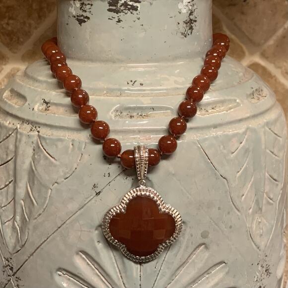 Whitney Kelly Necklace & Detachable Pendant Carnelian Agate Sterling Silver Vin. - Picture 2 of 16